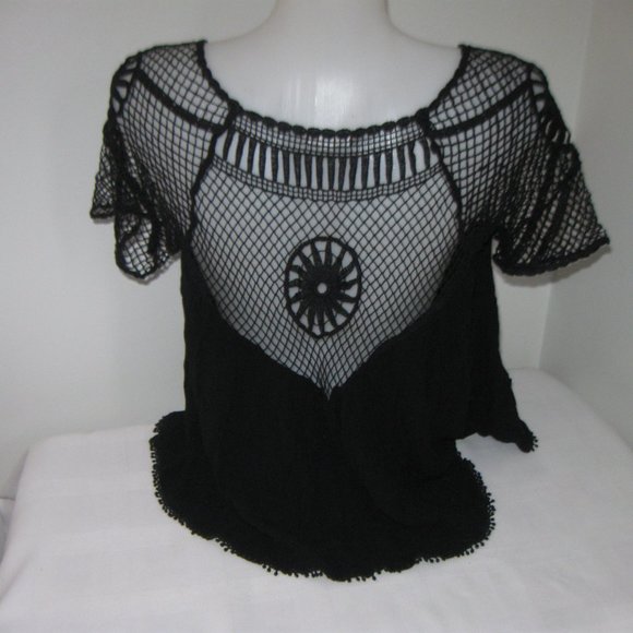Crochet Blouse Summer Sheer Black - Picture 3 of 5